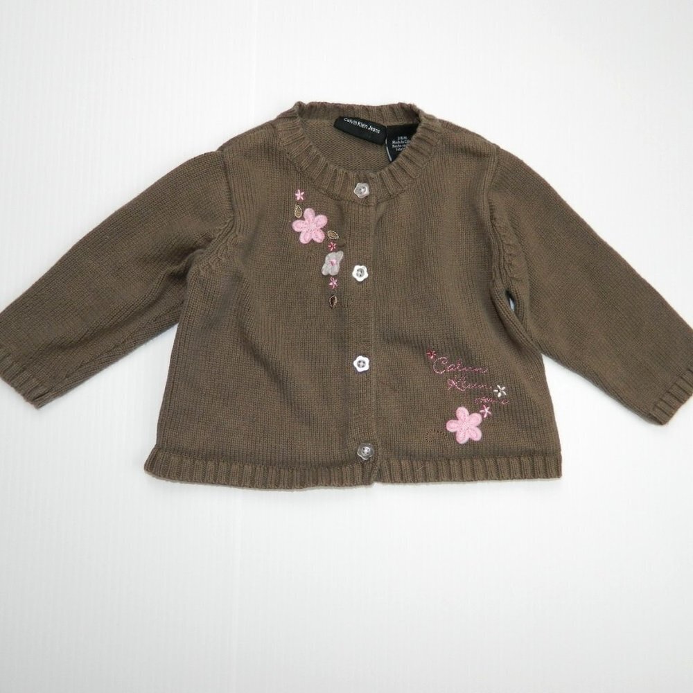 Calvin Klein Jeans Baby Girls 3-6 Months Brown pink white knit Cardigan Sweater